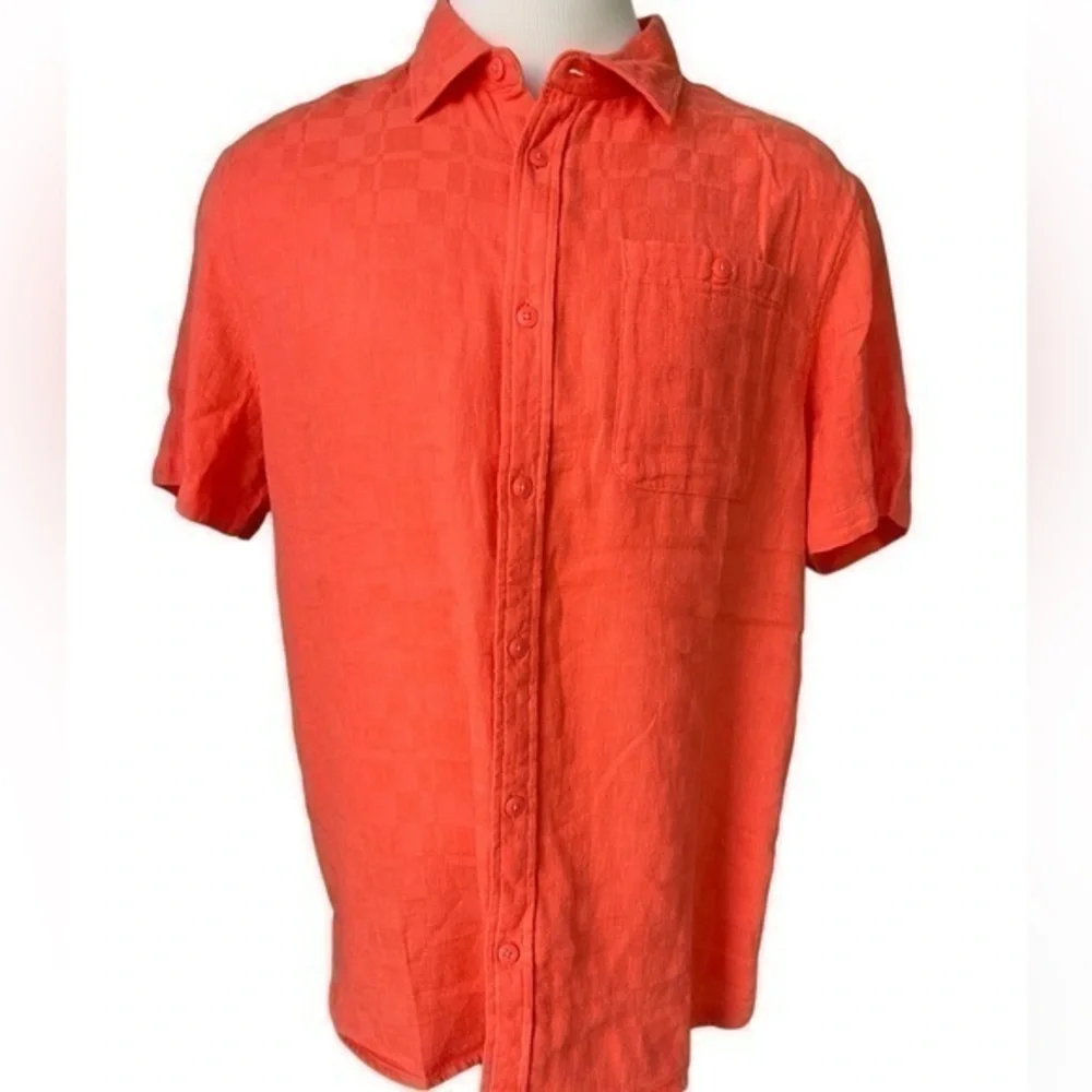 THE NORTH FACE Loghill Jacquard Short Sleeve Shirt Cotton Hemp Orange Size XL